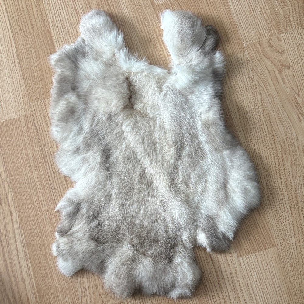 #0141 Cream Gray Rabbit Fur Pelt Craft Supply